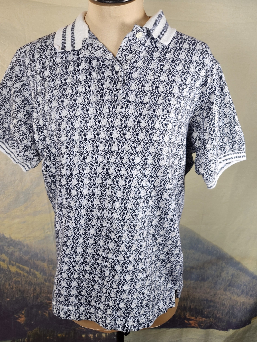 Vintage 80s Preppy Hunt Club White & Black Knit Short Sleeve Polo Small